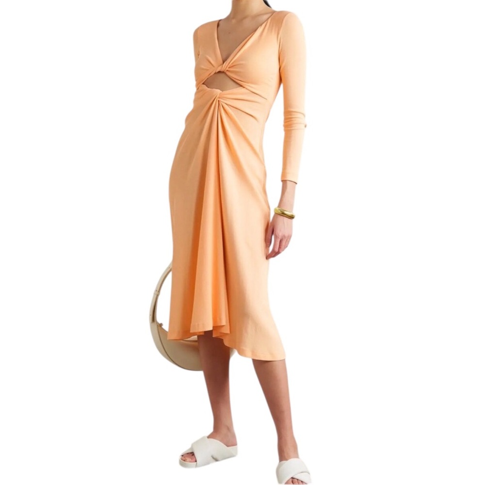 Rosetta Getty Melon Peach Twist Cut Out Organic Cotton Jersey Knit Dress